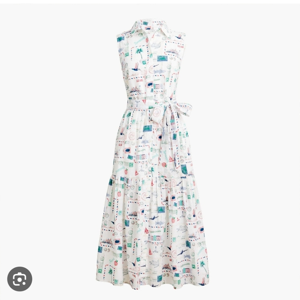 New J.Crew Factory Map Print Collared Midi Dress Size 0